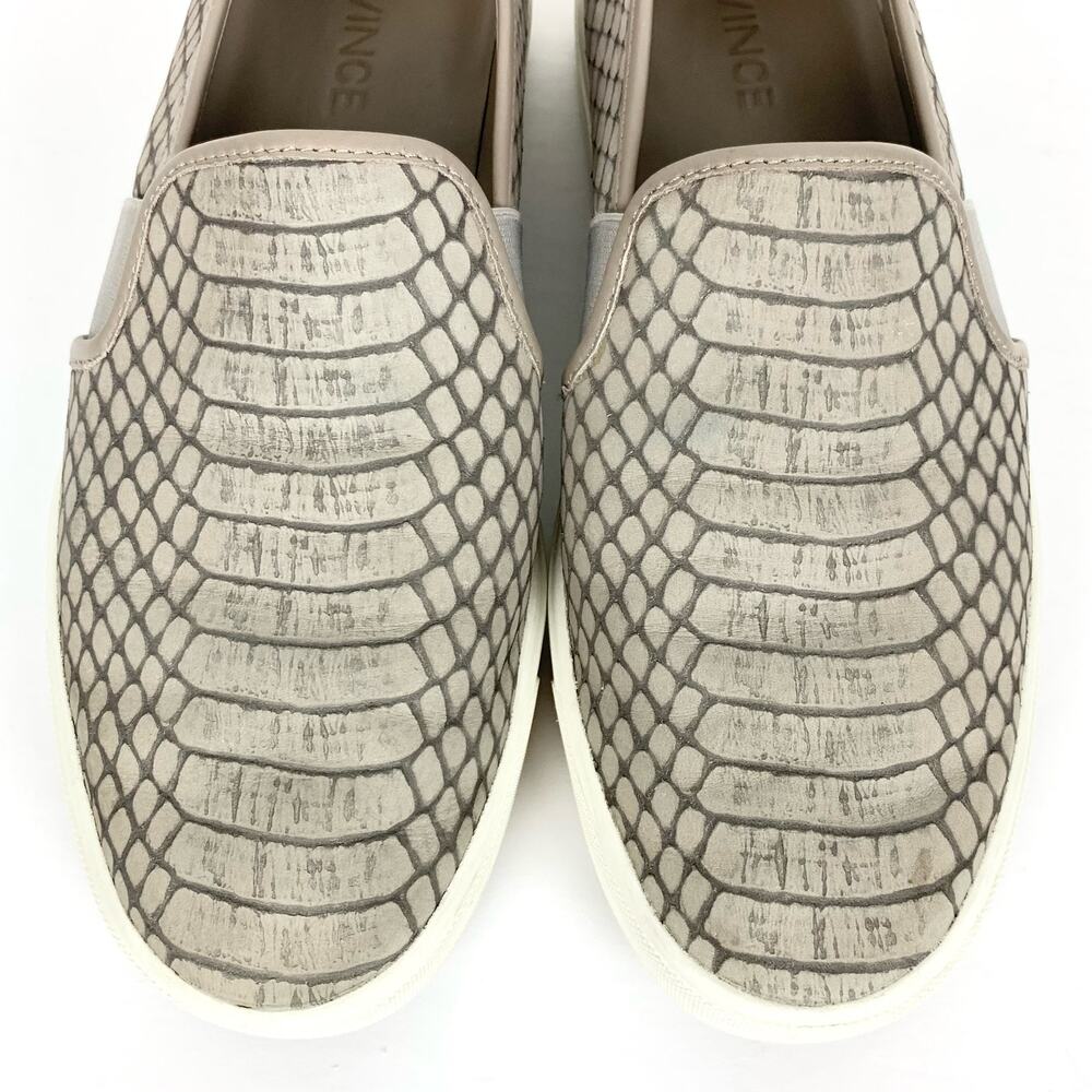 Vince Blair Snake Embossed Leather Sneakers Dual Elastic Gore Slip On Size 7